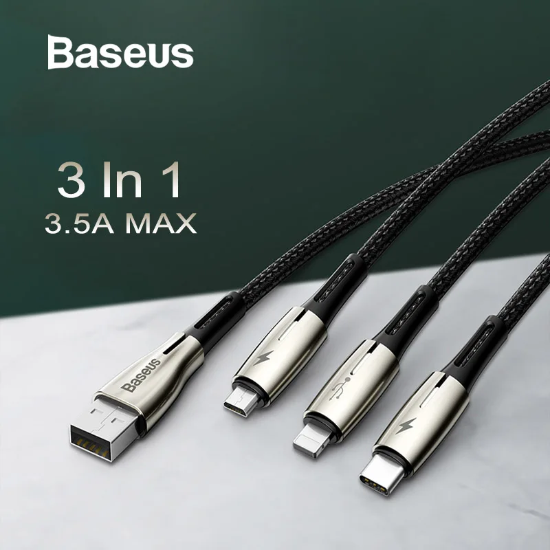 

Baseus Multi 3 in 1 USB Cable for Type C iPhone Micro 3.5A Quick Charge Light USB Cable for Samsung S9 Xiaomi iPhone xr Wire
