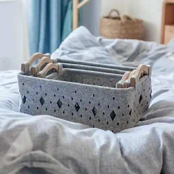 

Collapsible Laundry Storage Basket Sundry Clothing Baby Children Toy Storage Box Smooth Wooden Handgrip Household