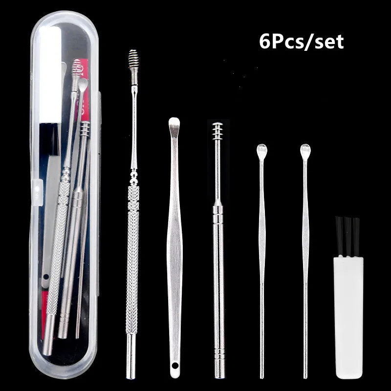 6pcs Stainless Steel Ear Cleaner Set Earpick Ear Wax Remover Ear Spoon Curette Ear Cleaning