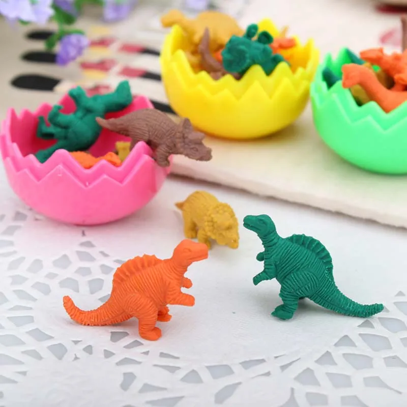 8Pcs Novelty Toys Mini Animal Dinosaur Eggs Pencil Rubber Eraser Students Educational Stationery Gift