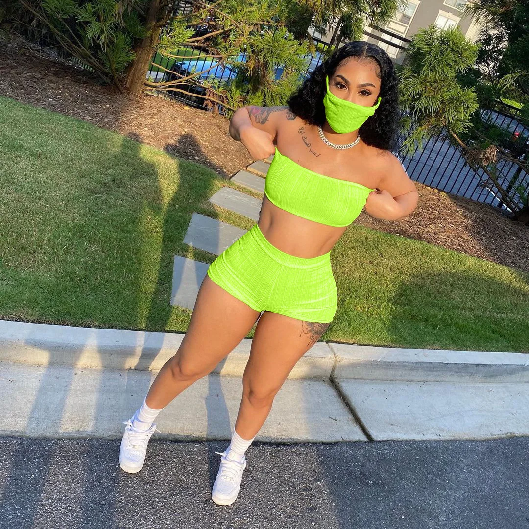 Summer Women Solid Color Three Piece Set Neon Green Strapless Crop Top  Short Pants Cover Suits Ladies Fashion Club Party Outfits - Short Sets -  AliExpress