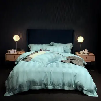 

100% Satin silk Home bedding set luxury style Queen King Size Bedclothes 1pcs Duvet Cover +1pcs flat sheet +2pcs Pillow case