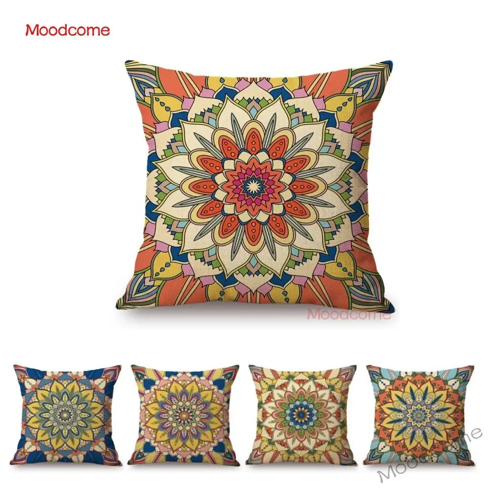 

18" Square Hot Sale Geometric Floral Pattern Buddhism Art Mandala Sofa Decoration Throw Pillow Case Cotton Linen Cushion Cover