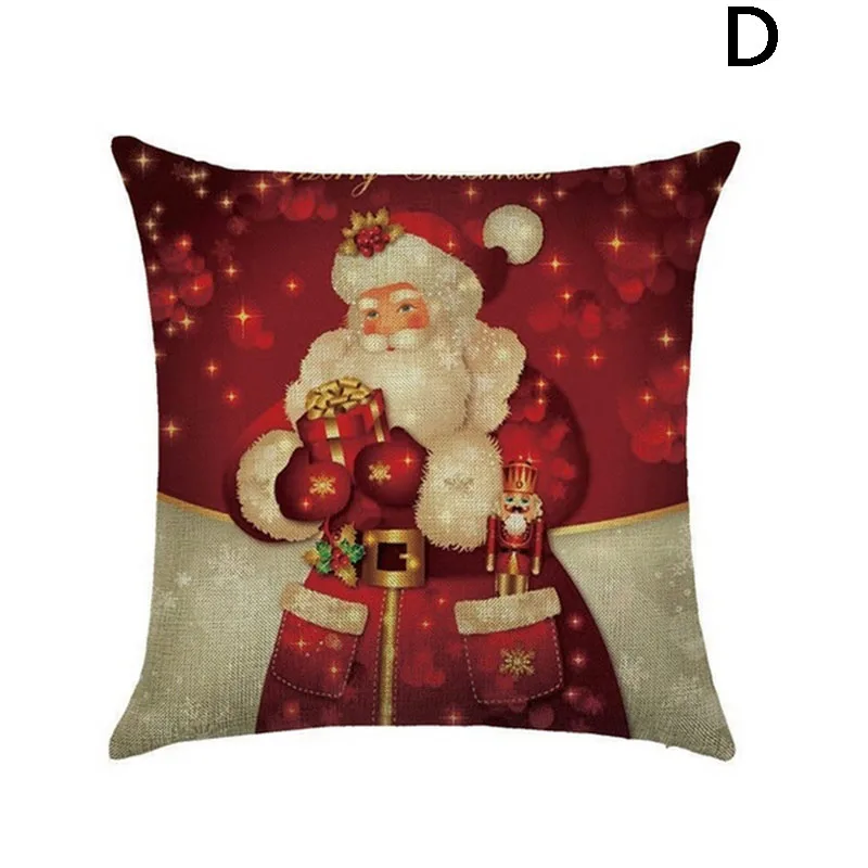Newly Square Flax Pillow Case Santa Xmas Tree Pattern Pillow Case Christmas Home Decorative - Цвет: D