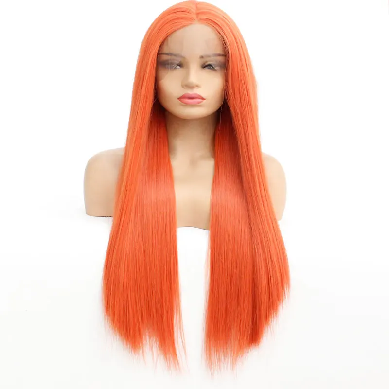 Оранжевый цвет Strtaight синтетический 13*3 парик фронта шнурка ручная вязка термостойкие волокна натуральные волосы для Withe Black women