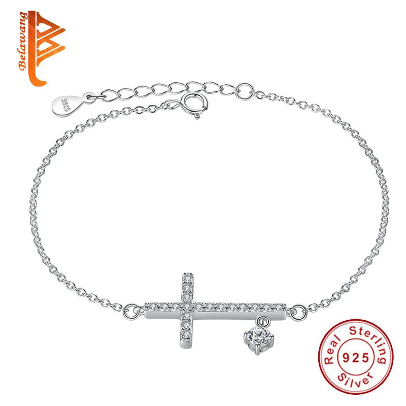 

Fashion silver 925 bracelet woman Horizontal Sideways Cross Bracelet Simple Tiny Small Cross Bracelet