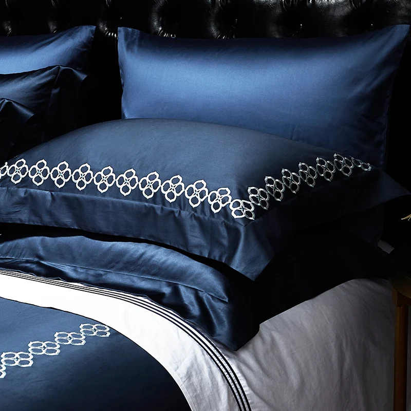 1000TC Египетский хлопок Королевский роскошный комплект постельного белья синий King queen размер постельное белье пододеяльник простыня комплект parrure de lit