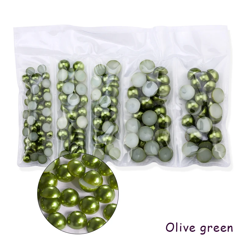 olive green 25 г/пакет микс 6 мм 8 мм 10 мм ABS акриловая жемчужина плоская задняя скрапбукинга бусины для изготовления ювелирных изделий ремесло жемчужина на листке аксессуары - Цвет: olive green