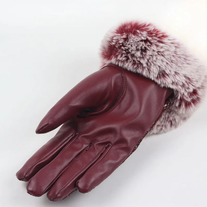 Зимние женские теплые варежки из искусственной кожи с плюшевым толстым сенсорным экраном, Непродуваемые водонепроницаемые спортивные велосипедные перчатки B57