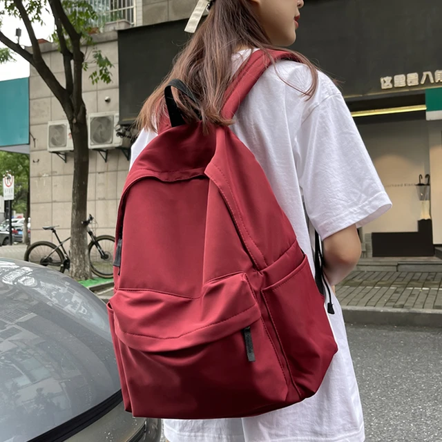 Mochila De Color para mujer, bolso de escuela secundaria resistente al agua de Color sólido para adolescente, bolso de estudiante, mochila de viaje portátil - AliExpress
