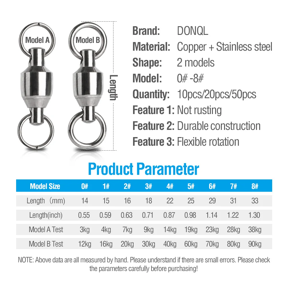 DONQL 10/20/50 шт Высокая прочность мяч подшипники, подшипники рыболовной разъем прокатный Вертлюжок из нержавеющей стали твердых серебряное кольцо рыболовные принадлежности