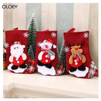 

Christmas Tree Div Gift Hanging Socks Linen Festival Apple Gift Cartoon Snowflake Xmas Party Fireplace Decor Candy Bags for kid