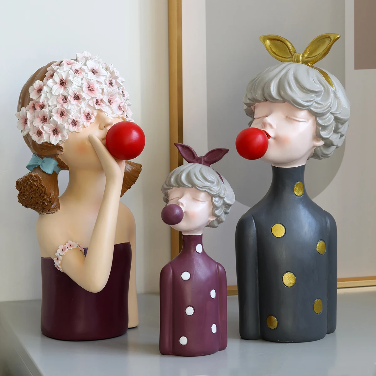 

Nordic Flower Head Blowing Bubbles Girls Resin Accessories Home Livingroom Desk Statues Decoration Cafe Office Figurines Crafts