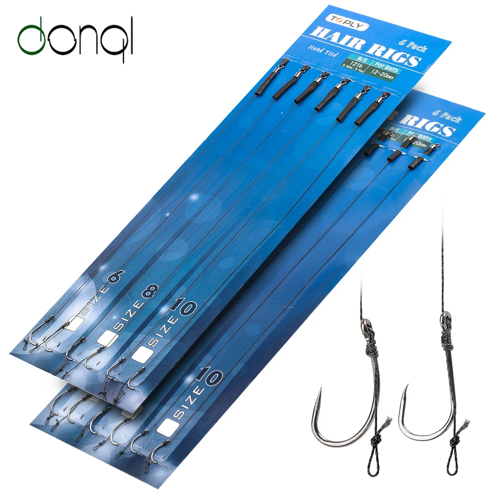 DONQL 6pcs/set Carp Fishing Hooks With Braided Line Ready Tied Anti winding Size 6 8 10