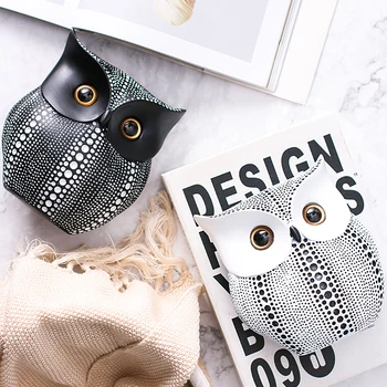 

Cute Nordic Owls Animal Figurines White Black Statue Resine Modern Home Decoration Accessories For Living Room Desk Decoration