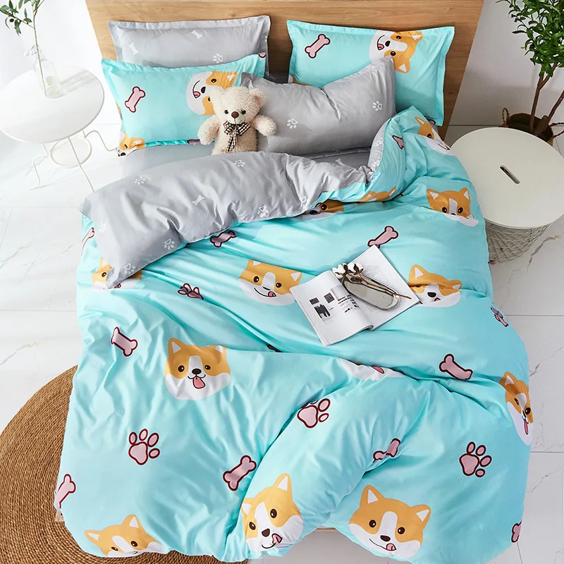 

Duvet Cover Set Cartoon Dog Bedding Set for Kids blue and gray AB side Bedspread Bed Cover with two pillowcases twin queen size