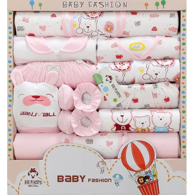 Одежда для новорожденных; хлопковый костюм для малышей; рубашка; одежда с длинными рукавами для малышей; Одежда для мальчиков и девочек; комплект из 18 предметов с рисунком медведя - Цвет: YKQ006F-Thick