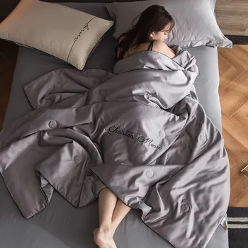 

Summer Washed Silk Quilt Air Condition Blanket for Bed Bedspread Double King Queen Bedding Grey White Bed Cover Coverlet