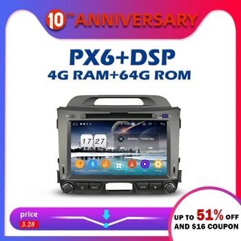 

1280*720 PX6 Car DVD Player DSP Android 9.0 4G + 64GB Bluetooth 5.0 Wifi GPS Map RDS Radio For kia Sportage 2010 2011 2012- 2015