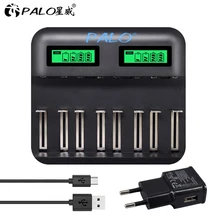 USB 8 slots for AA AAA 2A 3A Sc C D size rechargeable battery LCD display Usb fast smart battery charger for 1.2V Ni-Mh ni-Cd 4 24pcs 1 2v ni mh aaa 3a rechargeable battery and usb lcd display smart charger for 1 2v aa aaa batteries