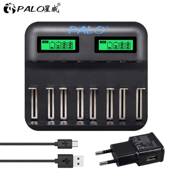 

USB 8 slots for AA AAA 2A 3A Sc C D size rechargeable battery LCD display Usb fast smart battery charger for 1.2V Ni-Mh ni-Cd