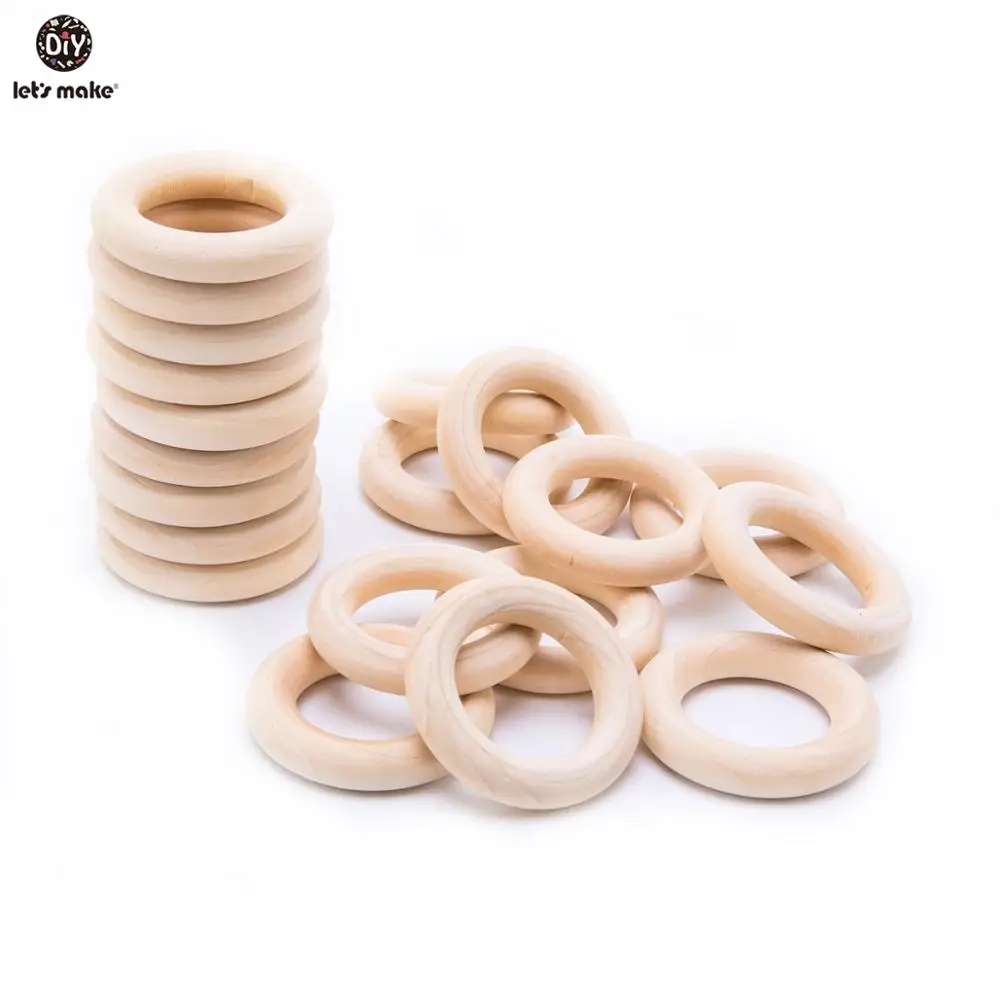 Let's Make 20 шт деревянные кольца 40 мм-56 мм естественные необработанные деревянные кольца для прорезывания зубов для мам, кормящих детей, Прорезыватель для зубов DIY деревянная игрушка-прорезыватель