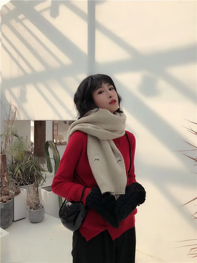 [EAM] Women Multicolor Long Red Pattern Knitting Keep Warm Scarf New Long Personality Fashion Tide Autumn Winter 1H288