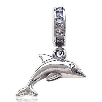 

Authentic 925 Sterling Silver Bead Charm Cute Playful Dolphin With Crystal Pendant Bead Fit Pandora Bracelet Diy Jewelry