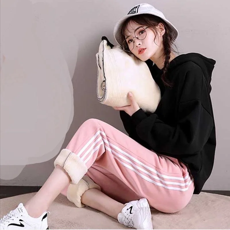 Womens Wool Pants Black Sweatpants Women Workout Pink Fleece Trousers Thick Warm Winter Pants Thermal Pants Pantalones Mujer
