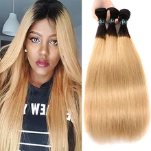 Sexay блонд прямые Омбре человеческие волосы ткет 3 пряди 2 тона 1B/27 отбеливатель блонд бразильские Омбре волосы плетение пучок не Реми