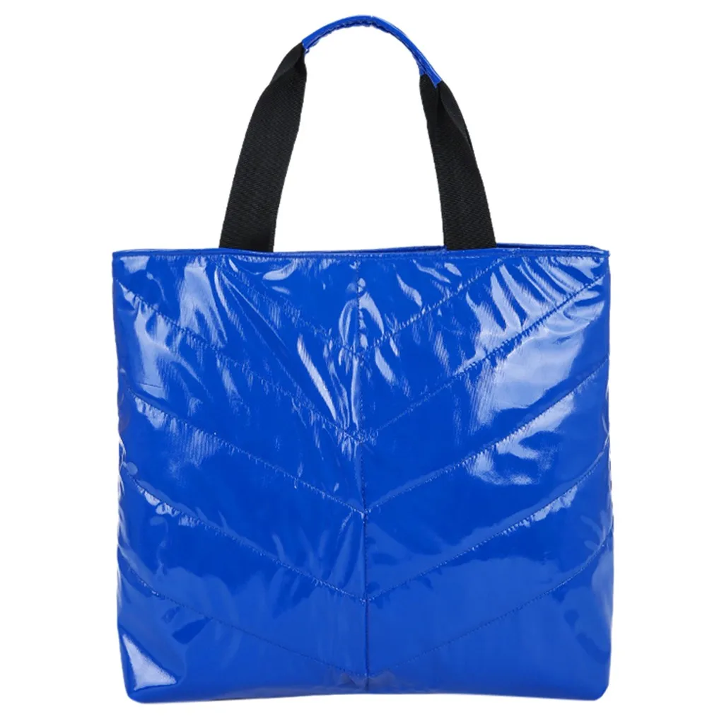 Women Sliver Tote Bags Solid Color Zipper Down Handbag Waterproof Messager Shoulder Bags Large Capacity Shopping Travel Bag