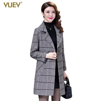 

2020 New Women Coat Slim Plaid Pattern Office OL Outwear Beautiful Woolen Cloak For Mother Mom Spring Winter Clothing Plus Size
