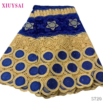 

african lace fabric 2020 high quality lace gold blue french african guipure lace cord lace with stones for wedding 5yards S720