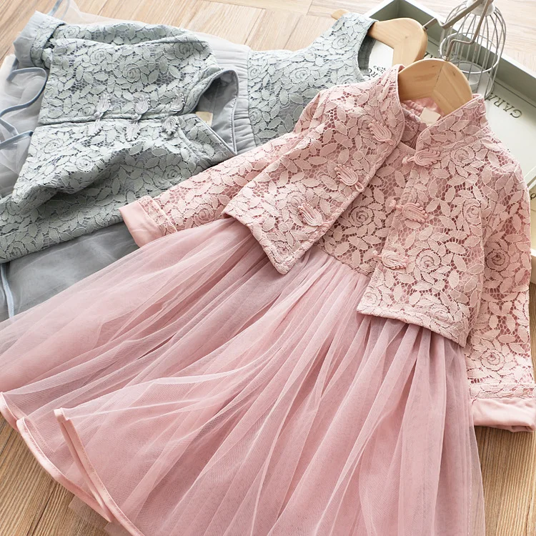 

2019 Autumn Childrenswear National Style Girls Mandarin Collar Cardigan Coat + Waistcoat Vest Skirt Two-Piece Set 13