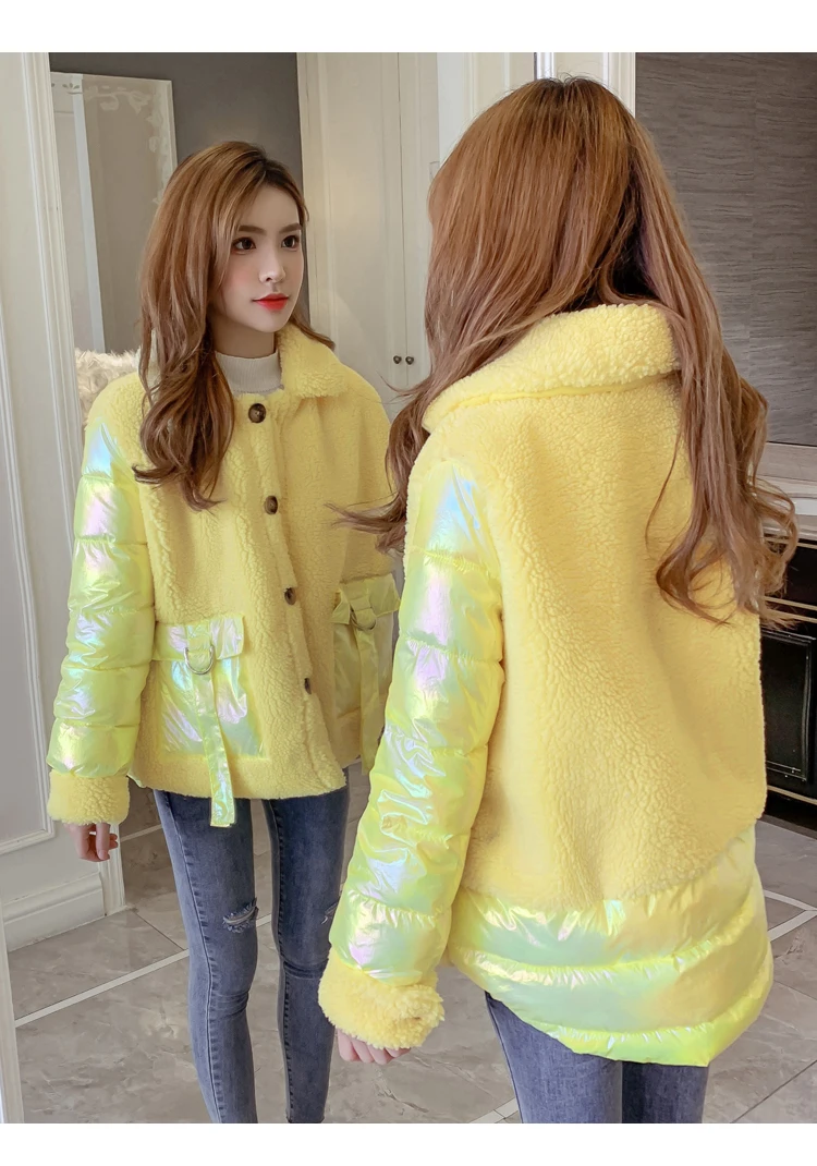 Зимняя новая Корейская свободная утолщенная модная яркая пуховая хлопковая куртка, Женское пальто из овечьей шерсти, хлопковая стеганая куртка