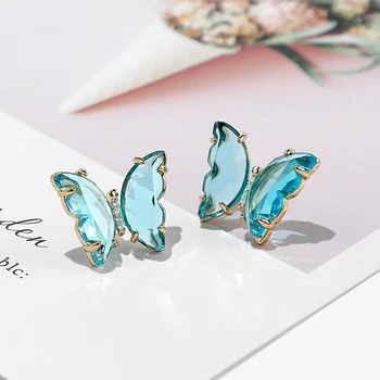 

Transparent Crystal Glass Butterfly Earrings for Women Fashion Elegant Shiny Glass Statement Stud Earrings Bijoux Korean Jewelry