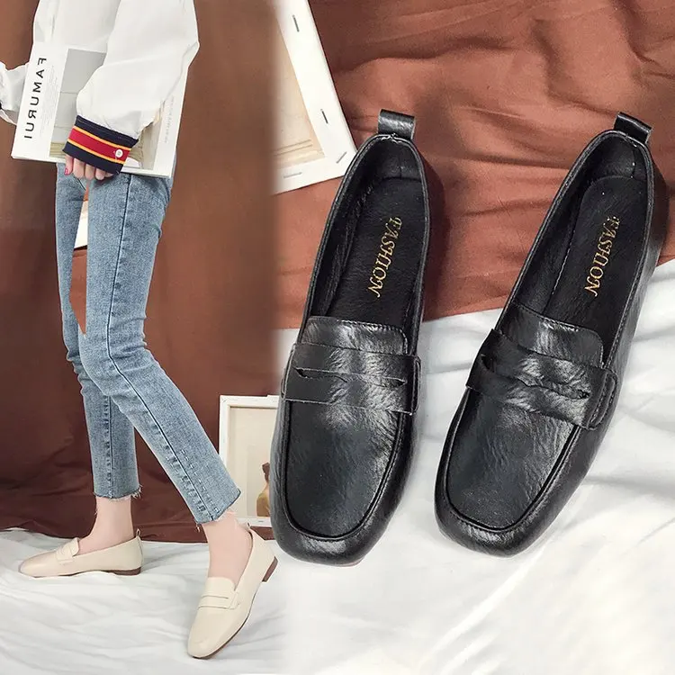 

WOMEN'S Thin Shoes 2019 New Style WOMEN'S Shoes Autumn Korean-style Square Head Low-Cut Flat Top Shoes Women's Extra-large 42 Ya