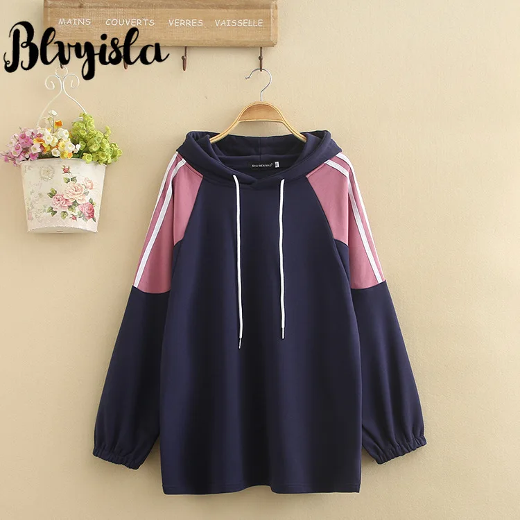 Blvyisla 4XL свободные топы с капюшоном для студентов женские хлопковые свободные спортивные худи для отдыха шикарные розовые стильные толстовки