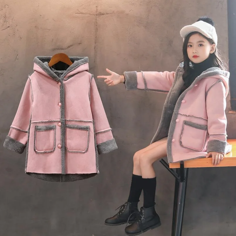 pink girls jackets Коллекция года, осенне-зимняя плотная куртка с капюшоном и длинными рукавами для маленьких девочек-подростков пальто и куртки для маленьких девочек Детская верхняя одежда, JW4952 - Цвет: pink girls jackets