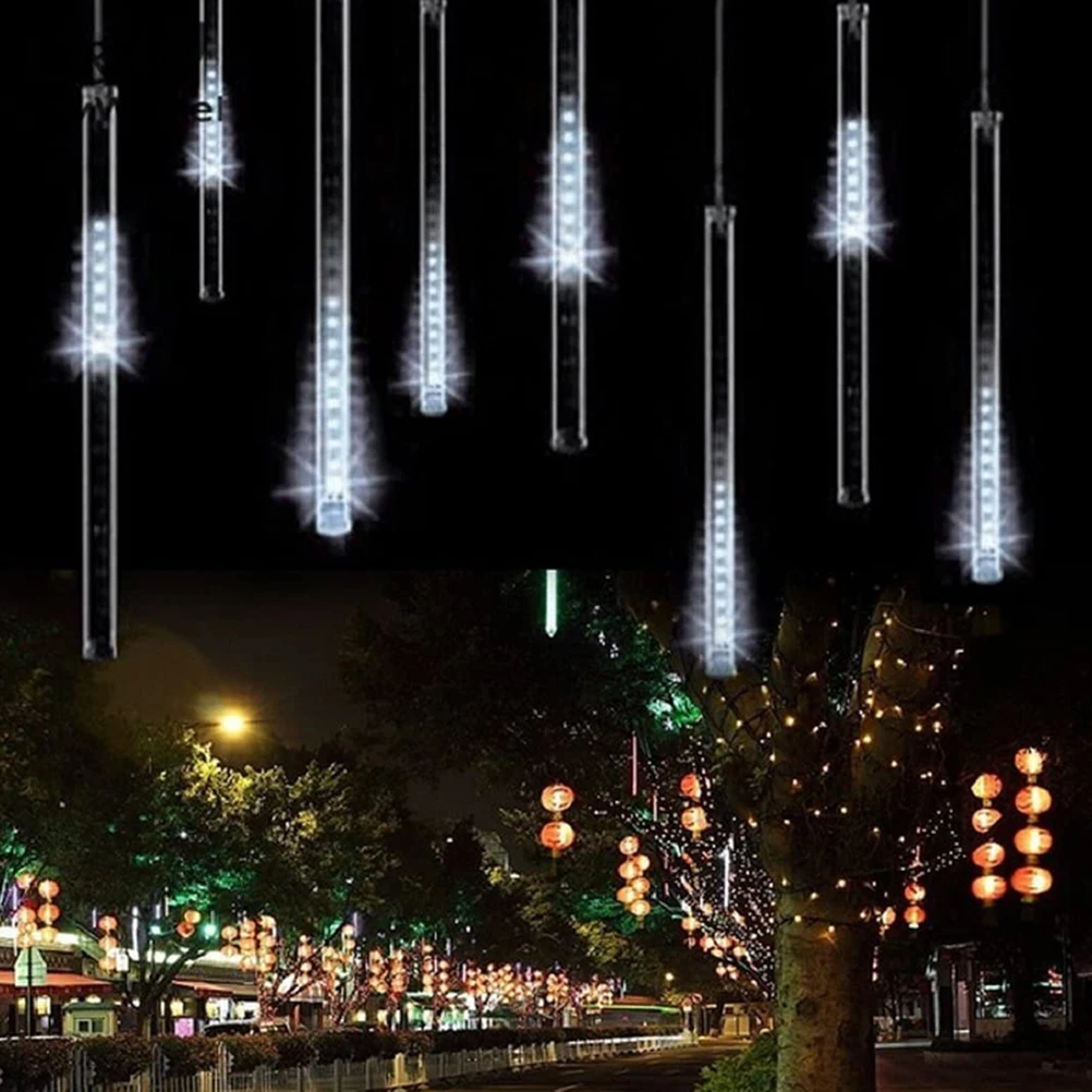 LED Meteor Shower Lights 8 Tubes 144 Leds Icicle Snow Falling String Garden Rain Drop For Xmas New Year Party 2022 | Лампы и освещение