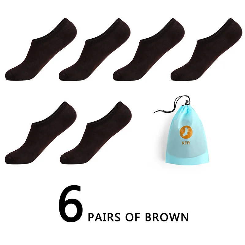 6Pairs/lot Men Cotton Socks Summer Thin Breathable Slippers Socks High Quality No Show Boat Socks Short Men EUR 39-45 With Bag - Цвет: 6 brown