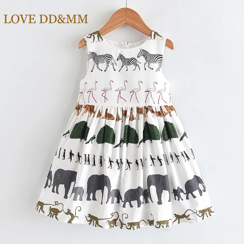 Белый LOVE DD& MM/платья для девочек коллекция года; Новая Осенняя детская одежда милое Хлопковое платье-майка без рукавов с принтом животных для девочек - Цвет: Белый