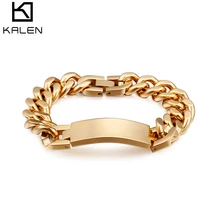 Золотые браслеты из нержавеющей стали, звенья цепи для мужчин 22,5 см, персонализированное имя, логотип, браслеты с гравировкой, ювелирные изделия, подарок