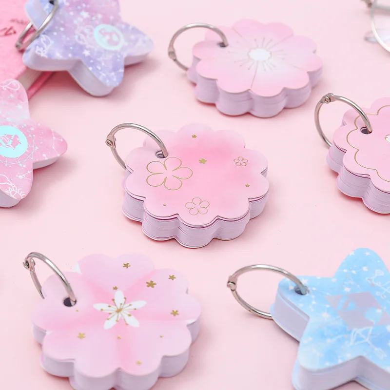 

1 PCS Hot stamping Cherry Sakura Notebook Mini Ring Buckle Blank Word Book Card Tearable Notepads Stationery gift Cute memo pad