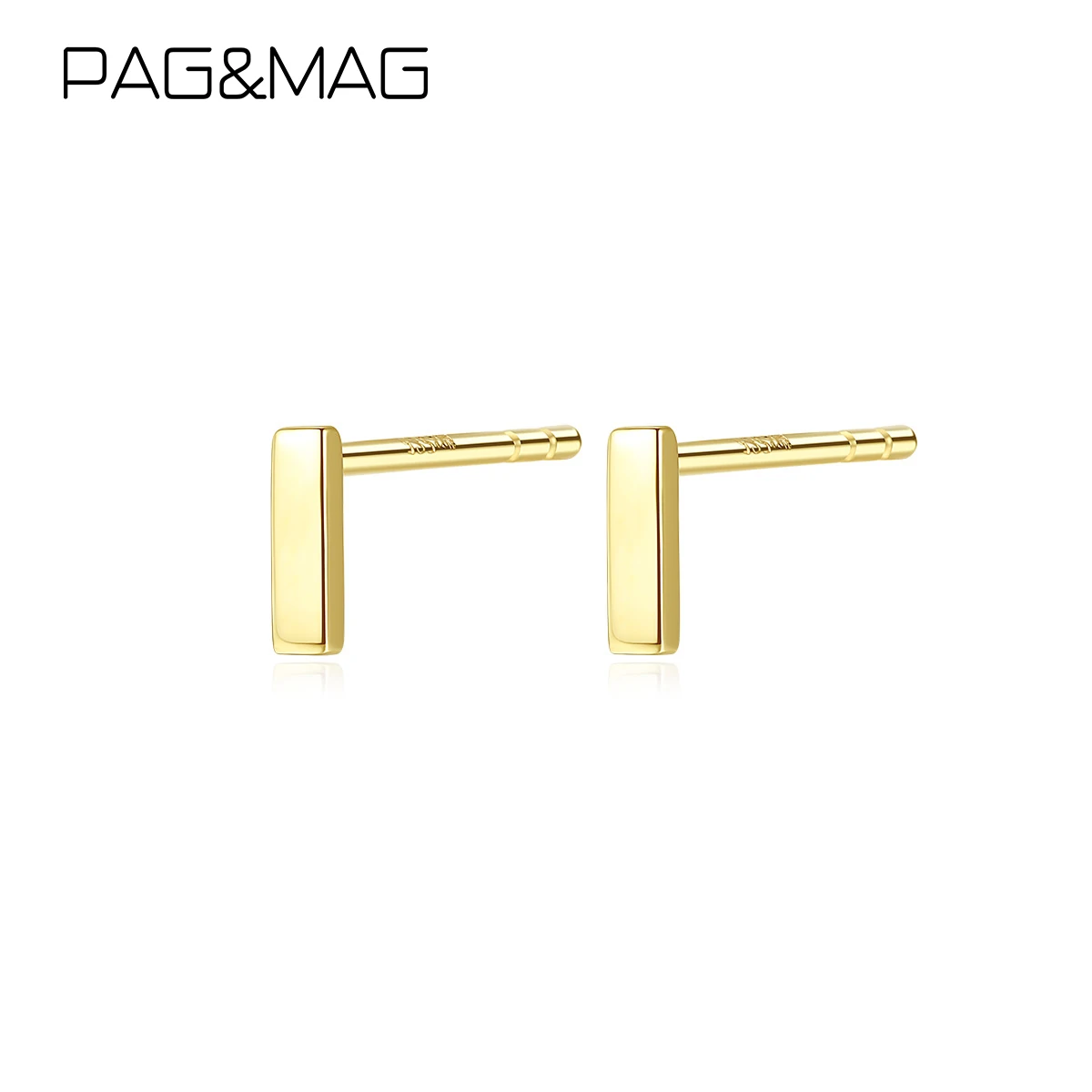 Женские корейские квадратные серьги гвоздики PAG & MAG 14 к золото 585 т