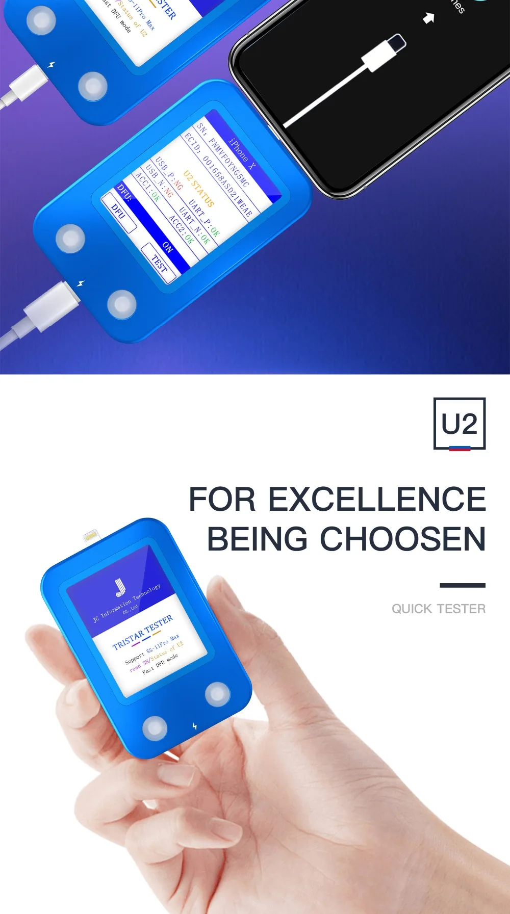 JC U2 быстрый тест er U2 IC заряд IC неисправность SN серийный номер считыватель для iPhone SN серийный номер тестовый инструмент