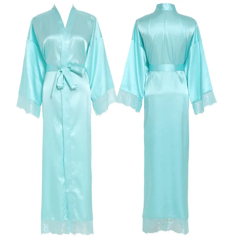 Zaxachilable новые шелковые, атласные, с кружевами халат подружки невесты Свадебные платья Свадебный длинный халат женский халат белый - Цвет: blue