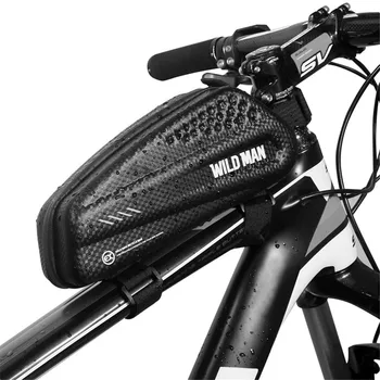 

WILD MAN Waterproof Bicycle Bag Upper Tube Front Beam Bag Hard Shell Road Bike Rainproof Black Bike Saddle Bag Cycling Equipment