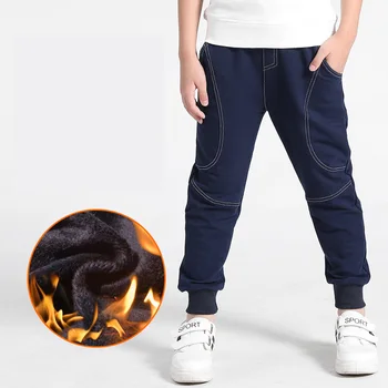 

Winter Warm Thick Pants For Boy Cotton Pockets Kids Sports Fleece Lined Pants For Boys Autumn 6 8 10 12 Year Kids Clothes