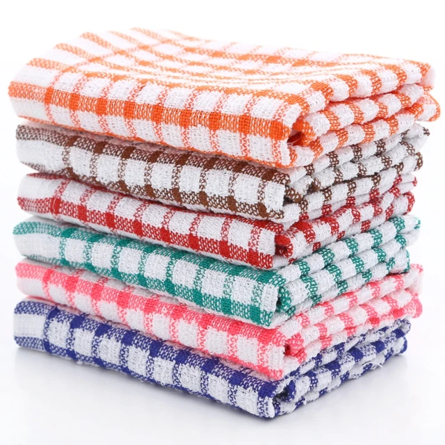 Asciugamani da tè da cucina in cotone da 6 pezzi, assorbenti, senza pelucchi, per ristorazione, ristorante, in tessuto scozzese 1